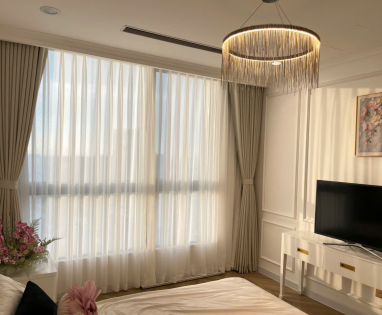 Lắp đặt rèm vải linen thêu tay cao cấp tại Quận 2
